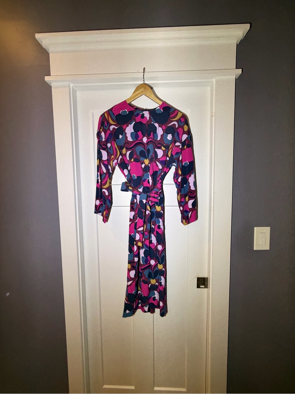 Marimekko Pink & Blue Abstract Long Sleeve Dress with belt